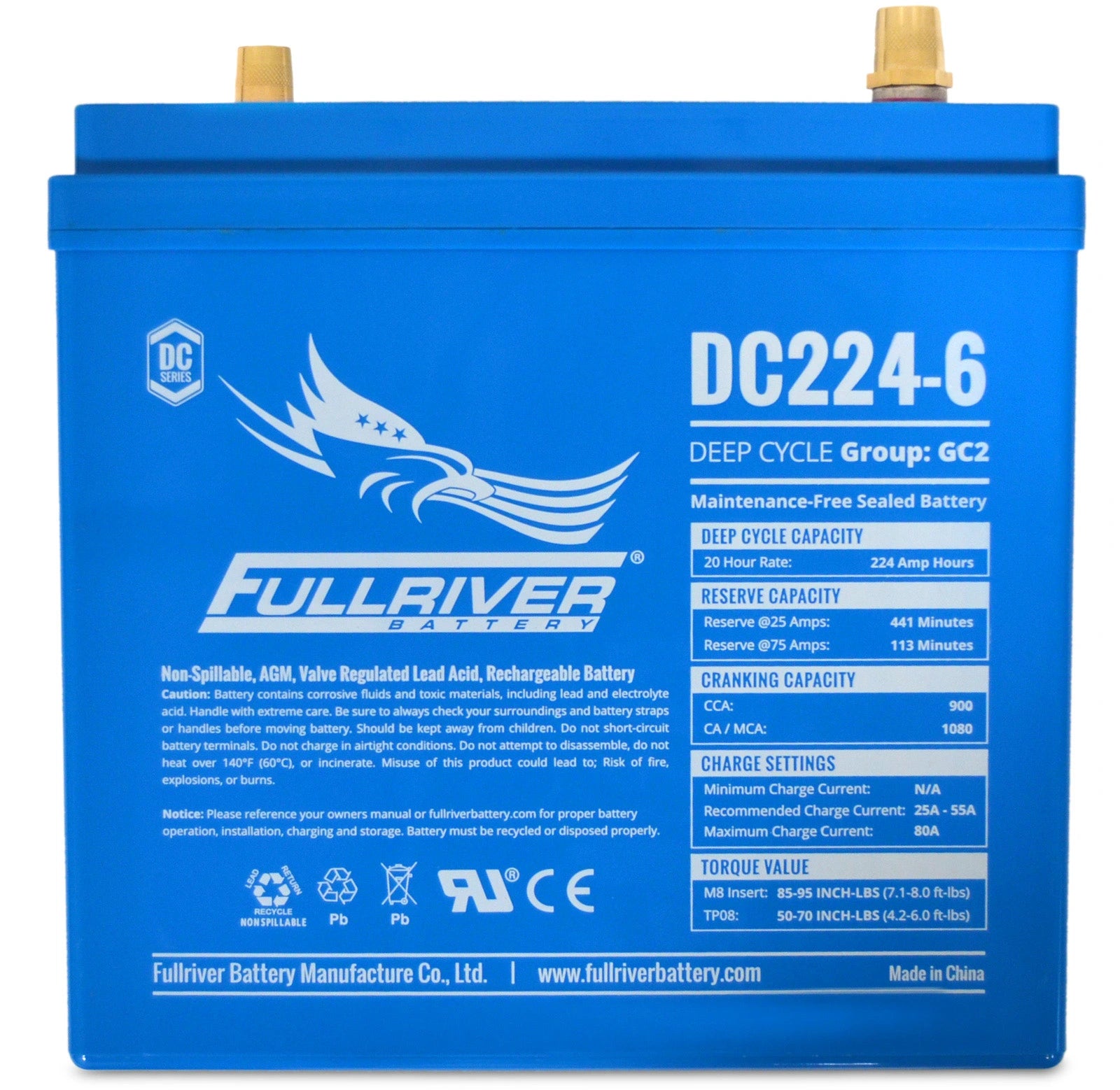 Fullriver Sealed AGM Battery, 6V 224 Ah Group GC-2, DC224-6