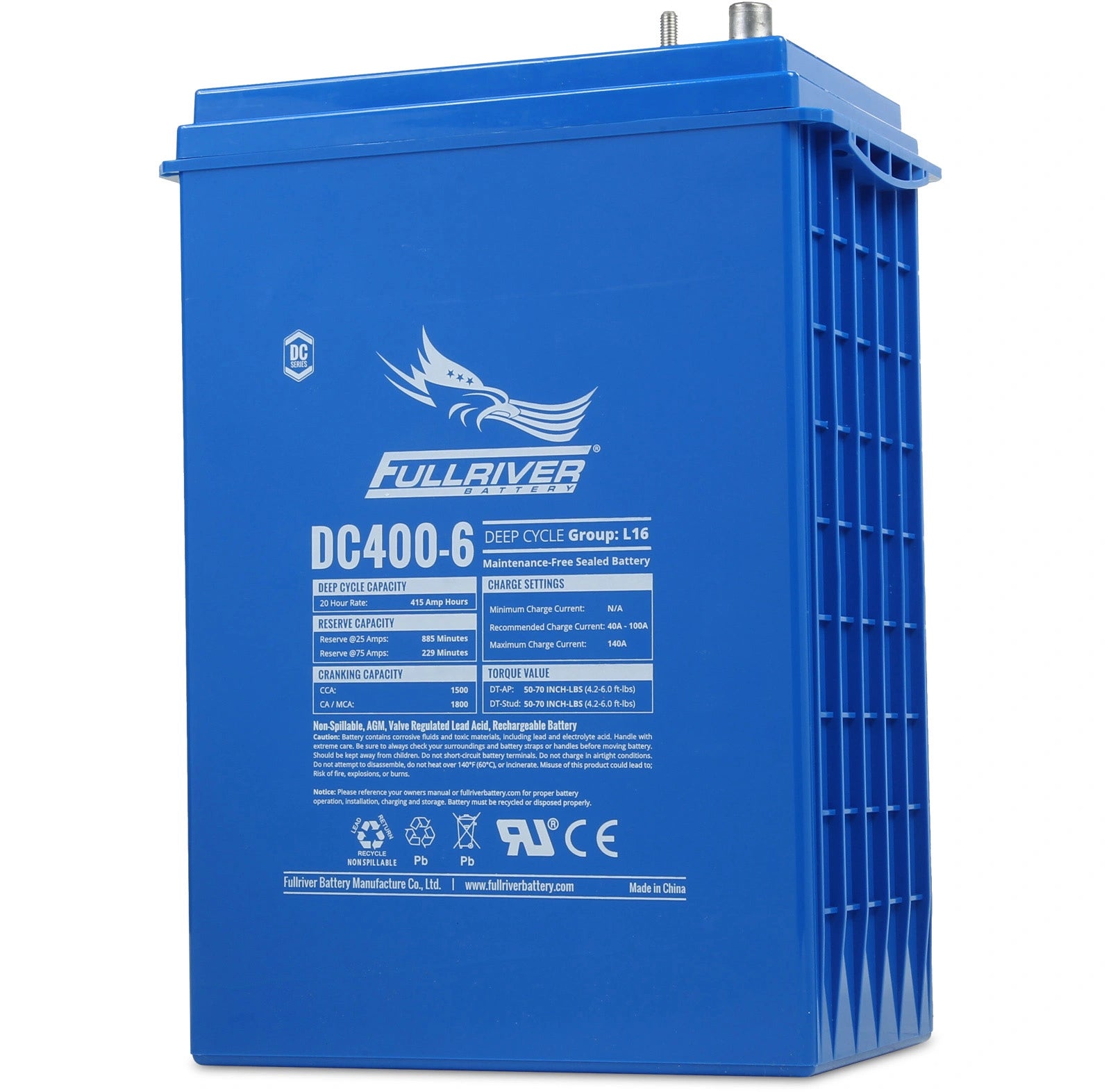 Fullriver Sealed AGM Battery, 6V 400 Ah Group L-16, DC400-6