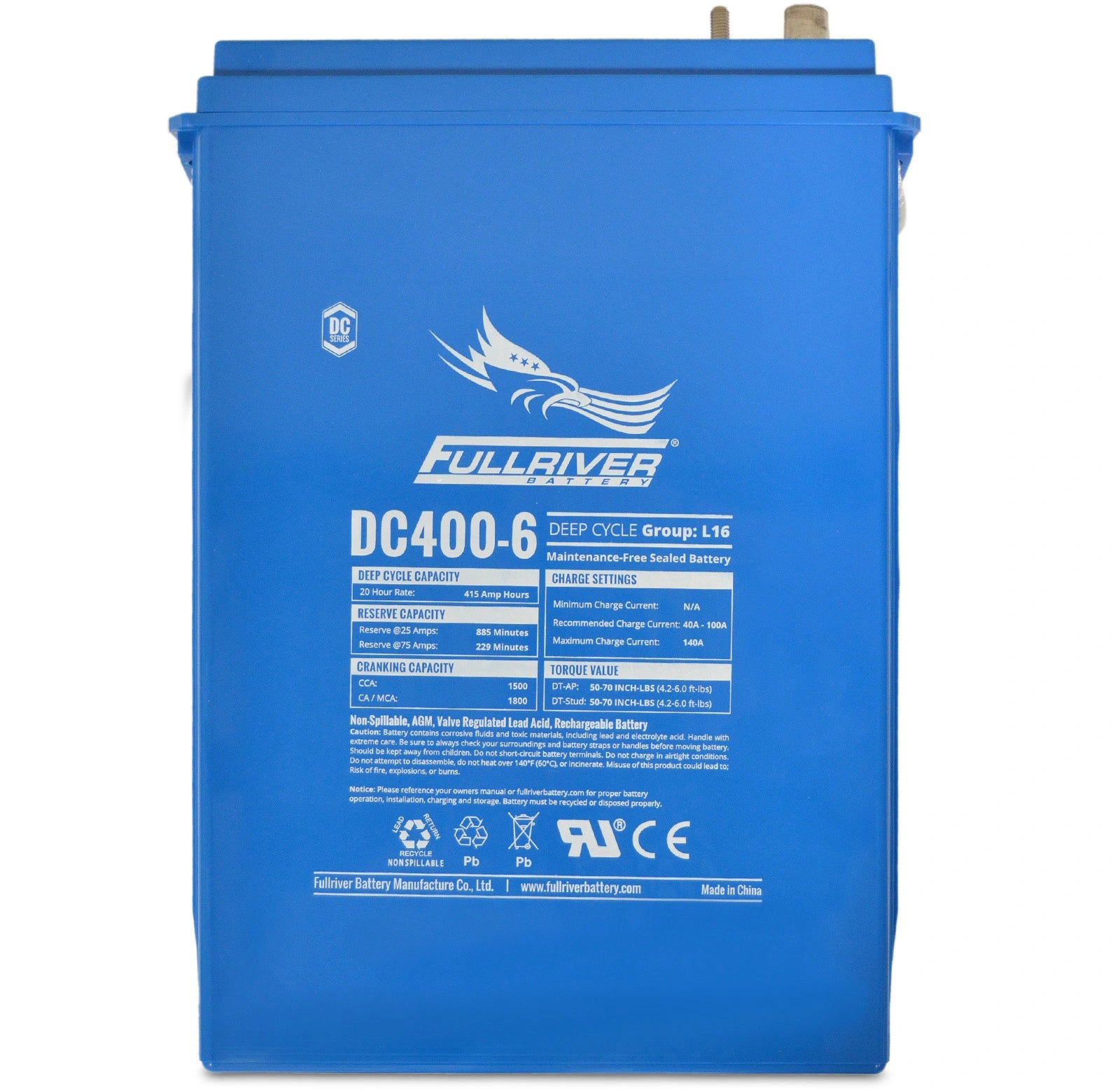 Fullriver Sealed AGM Battery, 6V 400 Ah Group L-16, DC400-6