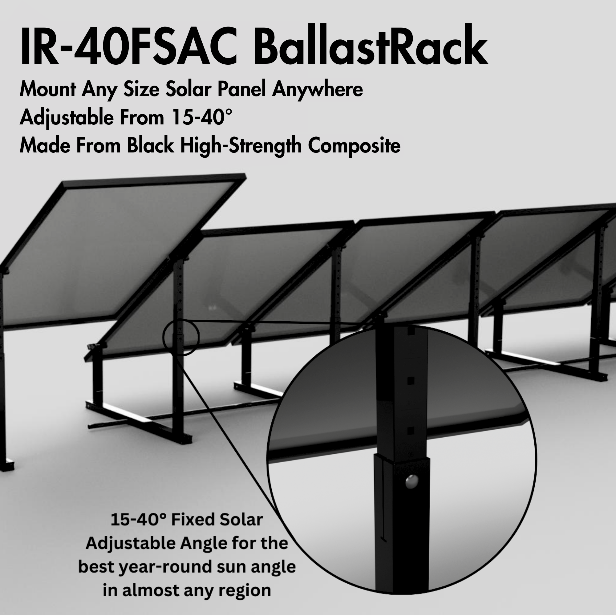 IntegraRack IR-40FSAC BallastRack Solar Module Ground Mount | Fixed Adjustable Angle | Black Composite & Zinc Electroplated Steel
