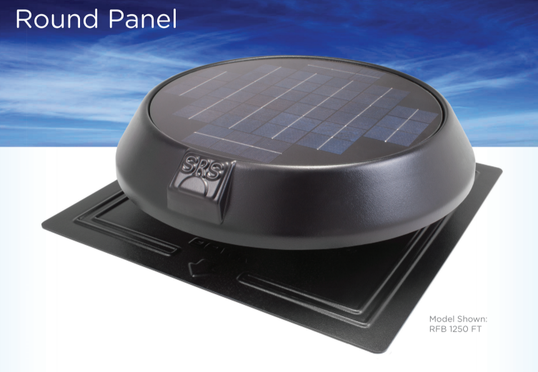 SunRise 1250 Round Solar Attic Fan w/flat base & thermostat(20 Watt fan)