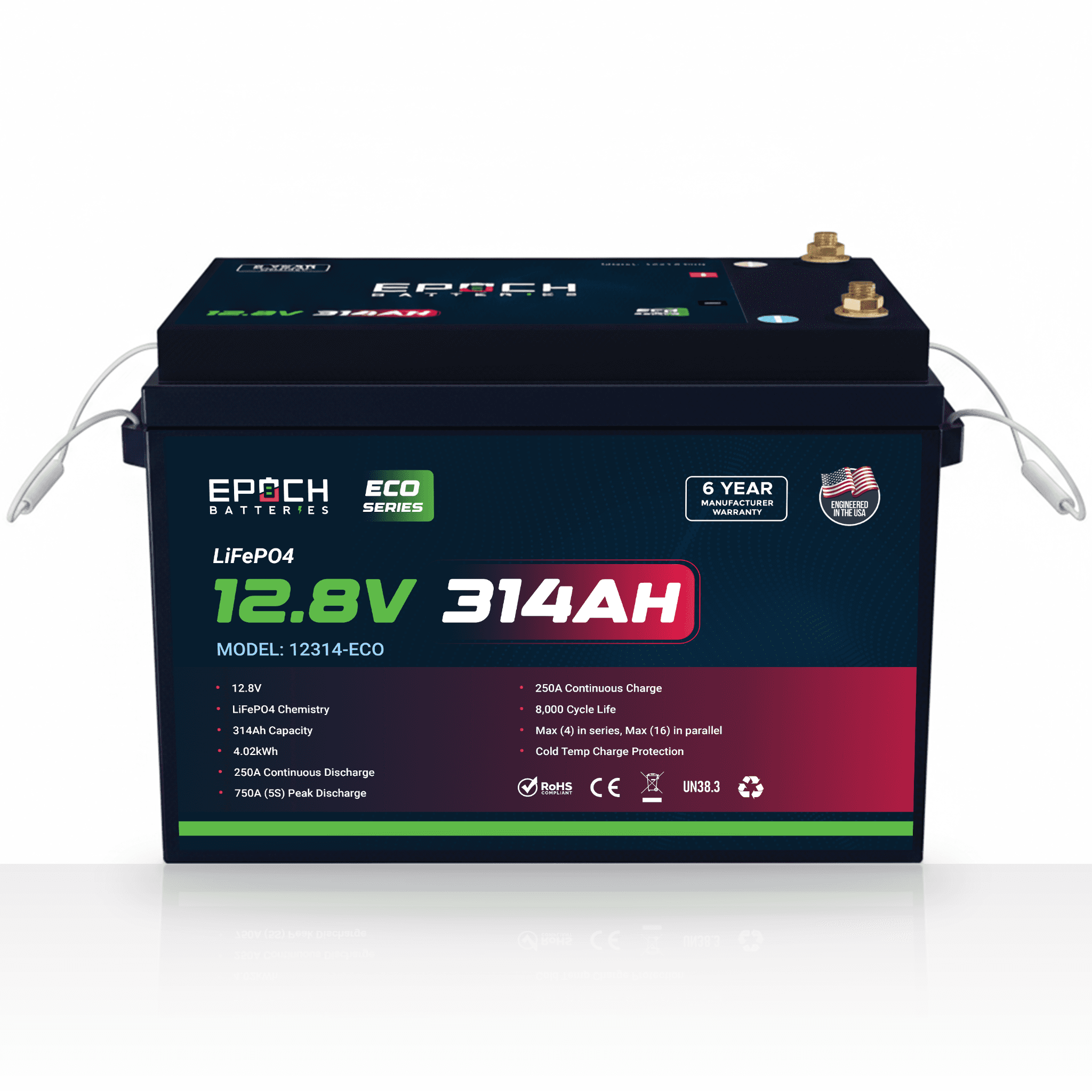 Epoch Batteries 12V 314Ah 4.02kWh Eco Series LiFePO4 Battery Group 31 Deep Cycle | 12314-ECO
