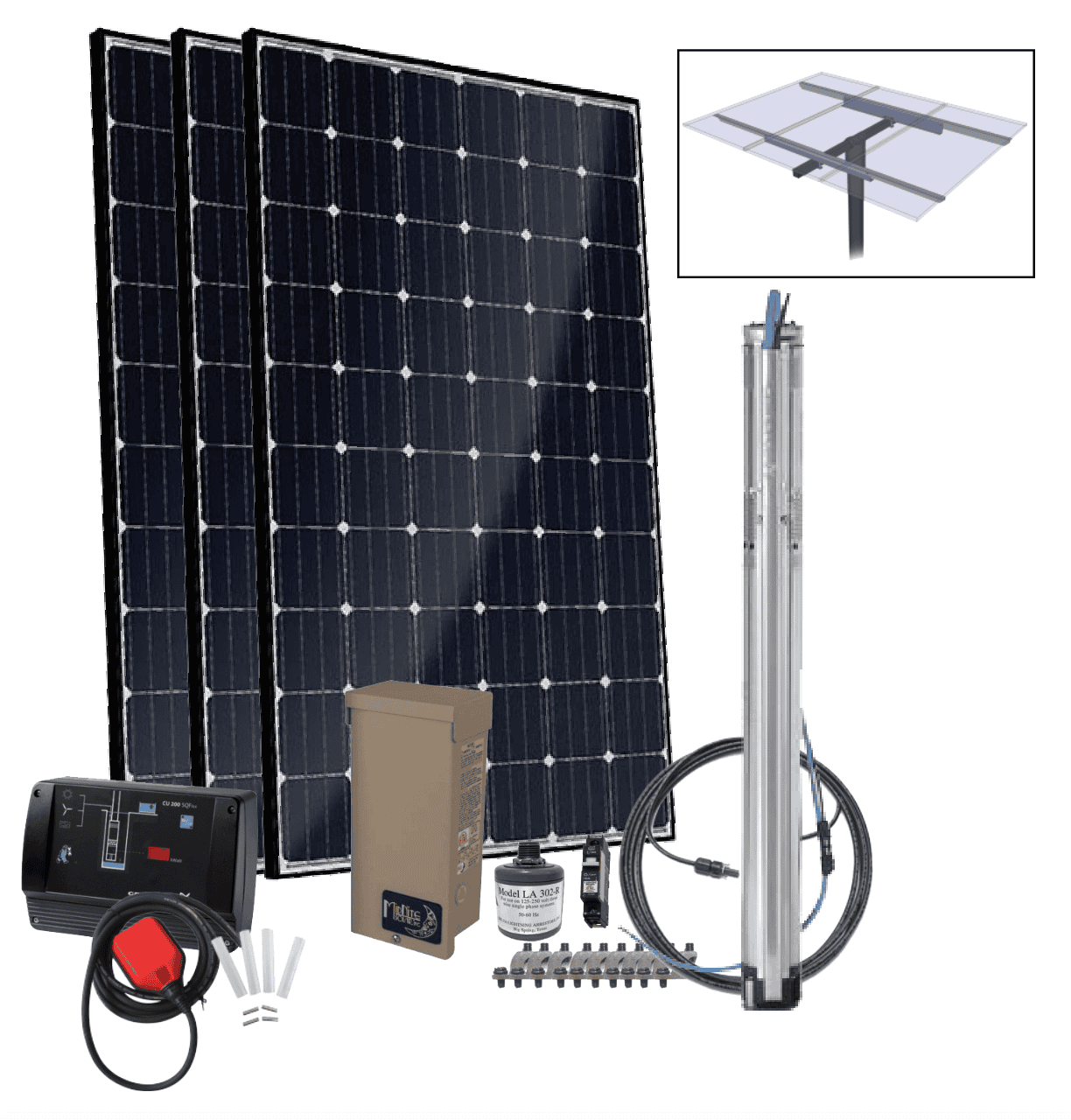 Grundfos SQFlex Pre-designed Solar Water Pumping Kit using 6 sqf-2 pump, 5 to 6 gpm, 35 to 395 feet lift