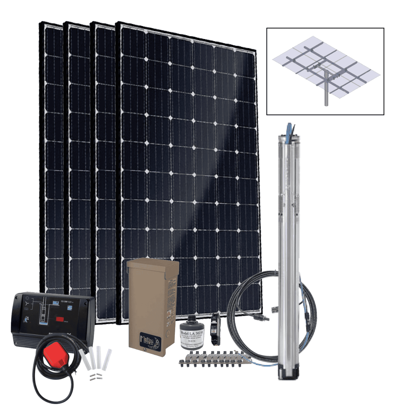 Grundfos SQFlex Pre-designed Solar Water Pumping Kit using 11 sqf-2 pump 10 to 13 gpm, 15 to 395  feet lift