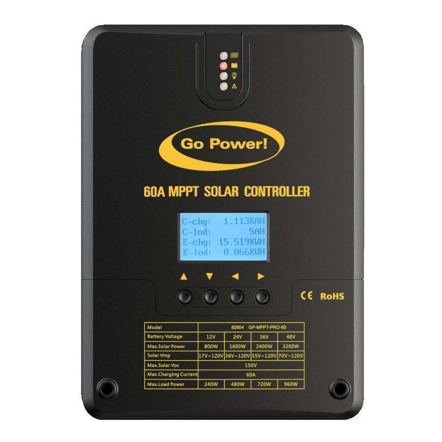 Go Power! GP-MPPT-PRO-60: 60A MPPT SOLAR CONTROLLER 150VDC w/ DISPLAY