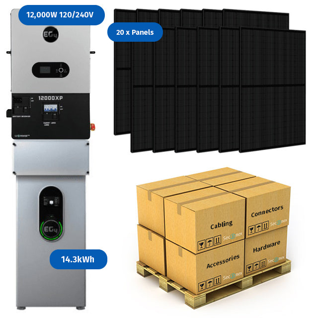 8.1kW Complete Off-Grid Solar Power System - 12,000W 120/240V [14.3kWh Lithium Battery] + 20x 405W Mono Solar Panels