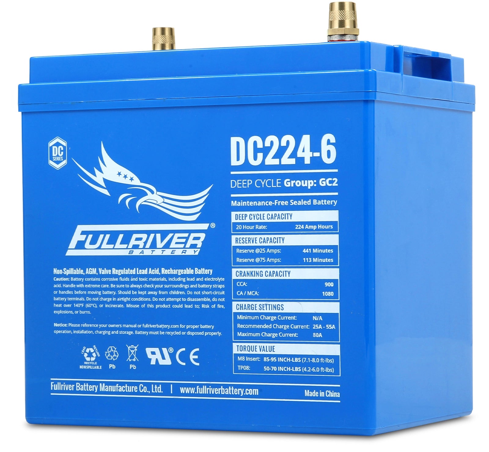 Fullriver Sealed AGM Battery, 6V 224 Ah Group GC-2, DC224-6