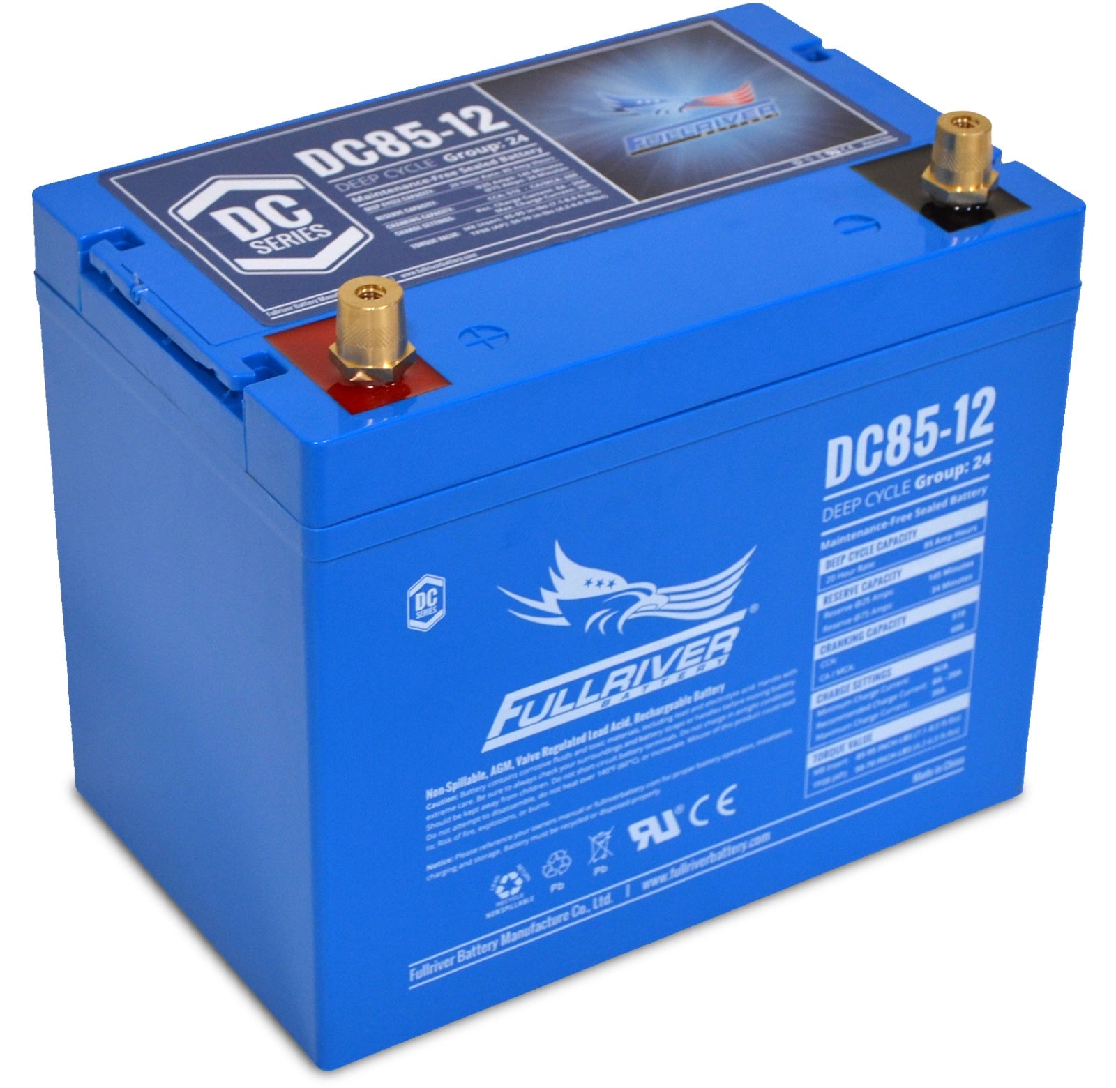Fullriver Sealed AGM Battery, 12V 85 Ah Group 24, DC85-12