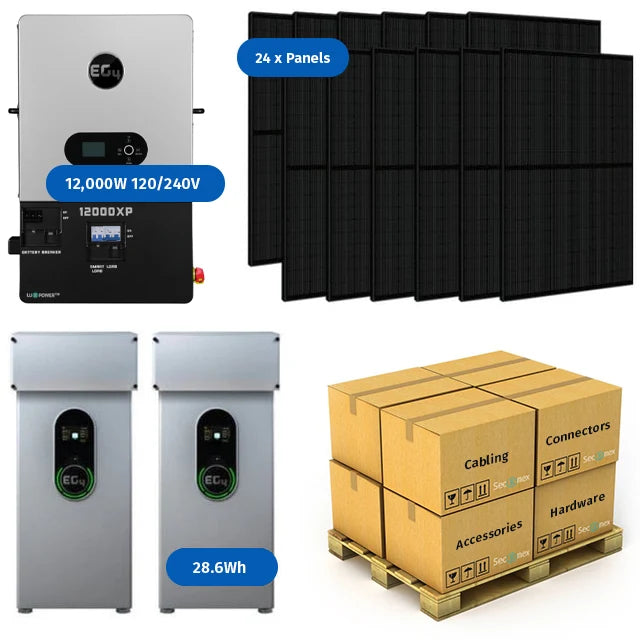 9.72 KW Complete Off-Grid Solar Power System - 12,000W 120/240V [28.6kWh Lithium Battery Bank] + 24 x 405W Mono Solar Panels